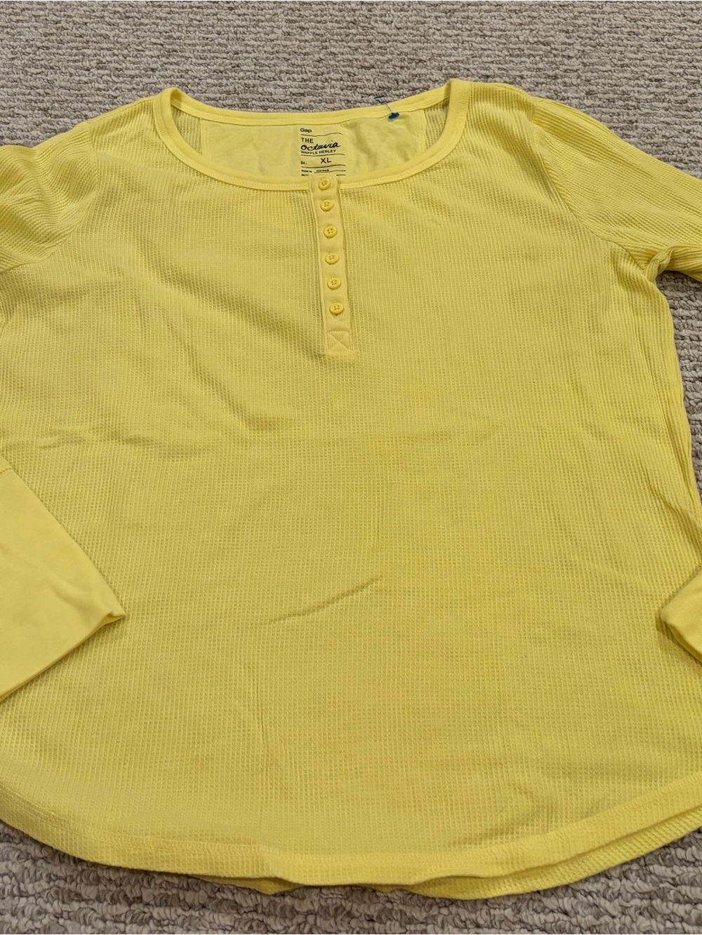 GAP Yellow Long-Sleeve Octavia Henley Waffle Knit Shirt Women’s XL NWOT